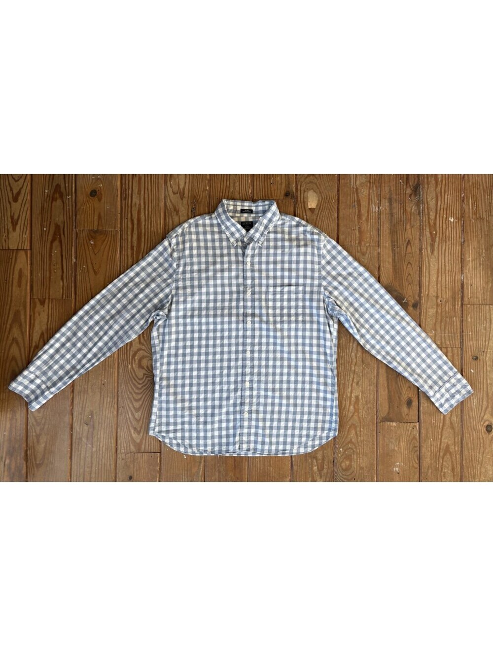 J.Crew Flex Washed Men's Slim Untucked Gingham Button Down Shirt Blue L